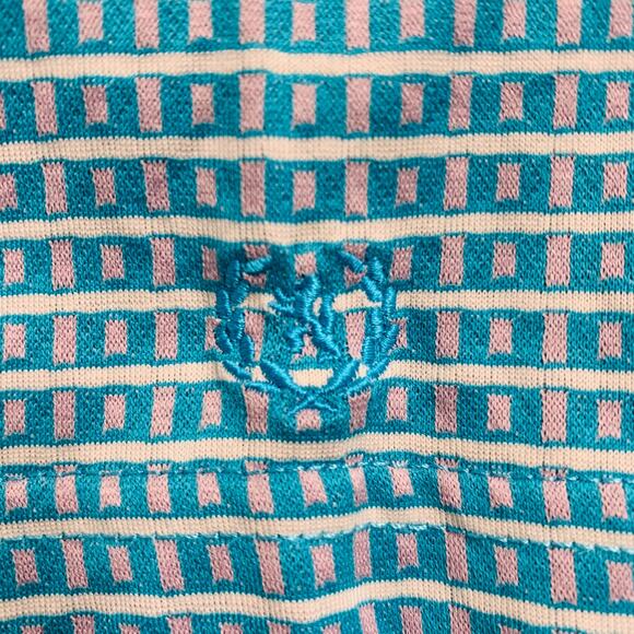 BUGATCHI UOMO Size L Blue White Squares Cotton Buttoned Polo - Picture 5 of 8